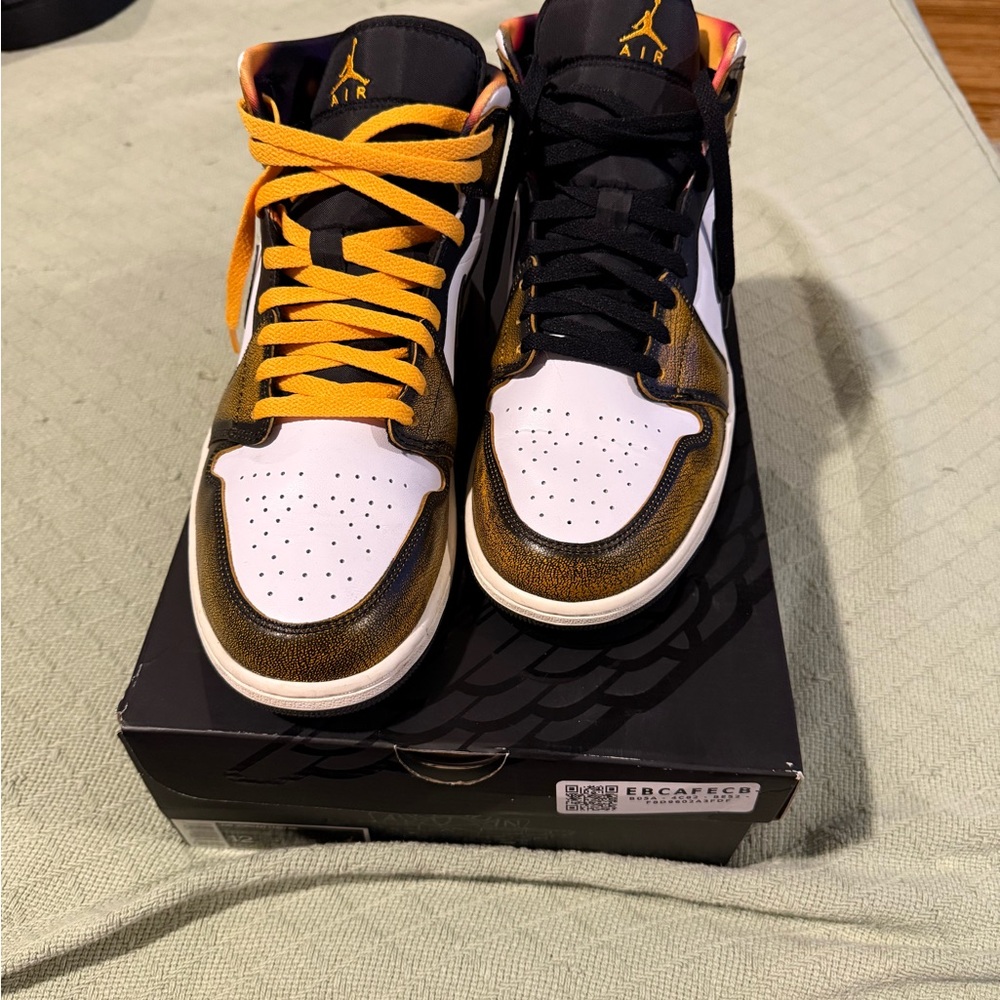 Jordan Black and Orange Athletic Shoes High-Top Design